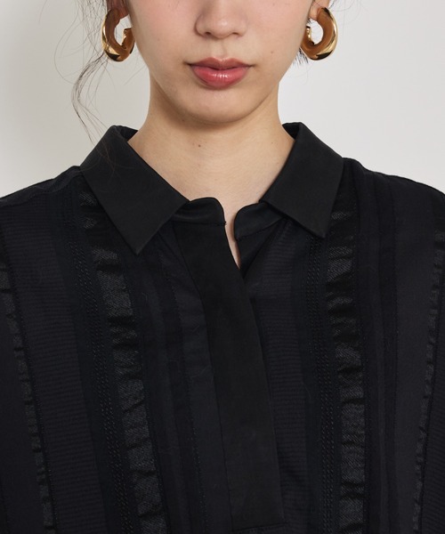 qualite（カリテ）の「【セットアップ対応】キュプラストライプスキッパーシャツ/夏服/晩夏（シャツ/ブラウス・レディース・ブラック/ベージュ・フリー）」の9枚目の写真