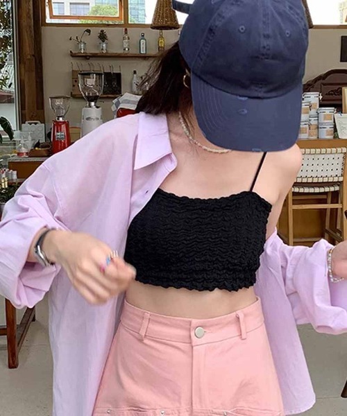 shoppinggo（ショッピングゴー）の「キャミタンクトップ ブラ 白 黒 パット付 インナー 結婚式 見せブラトップ ブラカバー（キャミソール・レディース・ブルー/ブラック/ホワイト/グリーン系/ピンク・FREE）」の12枚目の写真