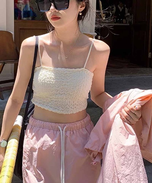 shoppinggo（ショッピングゴー）の「キャミタンクトップ ブラ 白 黒 パット付 インナー 結婚式 見せブラトップ ブラカバー（キャミソール・レディース・ブルー/ブラック/ホワイト/グリーン系/ピンク・FREE）」の14枚目の写真