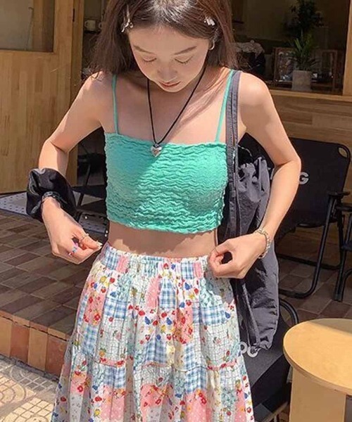 shoppinggo（ショッピングゴー）の「キャミタンクトップ ブラ 白 黒 パット付 インナー 結婚式 見せブラトップ ブラカバー（キャミソール・レディース・ブルー/ブラック/ホワイト/グリーン系/ピンク・FREE）」の17枚目の写真