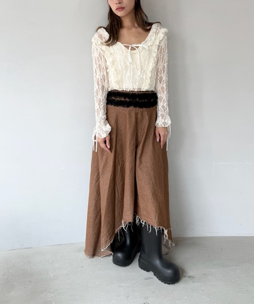 SANSeLF(サンセルフ)の「【SANSeLF】 レースフリルトップス シースルーリボンディテール Vネック saw25a028(その他トップス・レディース・ホワイト/ブラック・FREE)」の15枚目の写真
