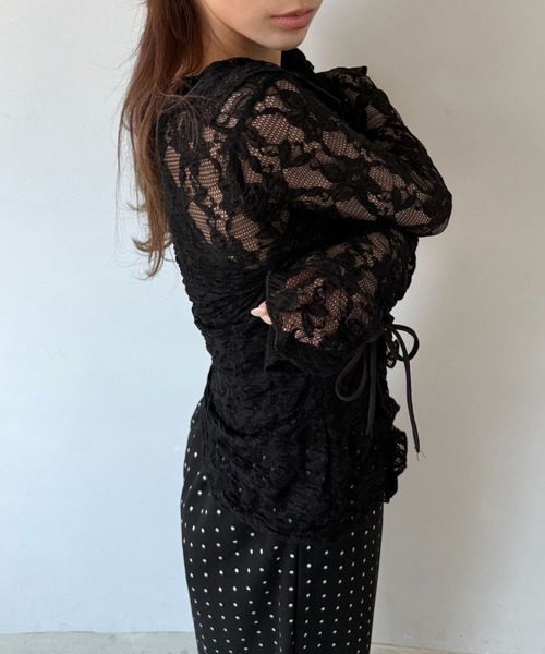 SANSeLF(サンセルフ)の「【SANSeLF】 レースフリルトップス シースルーリボンディテール Vネック saw25a028(その他トップス・レディース・ホワイト/ブラック・FREE)」の22枚目の写真