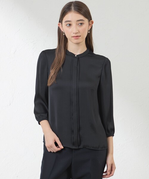 amaca（アマカ）の「ブライトストレッチフロントタックブラウス（シャツ/ブラウス・レディース・パープル系その他2/ダークネイビー/オフホワイト・38/40）」の2枚目の写真