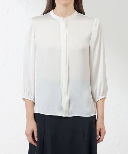 amaca（アマカ）の「ブライトストレッチフロントタックブラウス（シャツ/ブラウス・レディース・パープル系その他2/ダークネイビー/オフホワイト・38/40）」の12枚目の写真