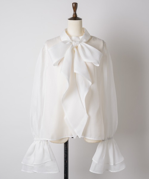 HEIREN(ヘイレーン)の「【HEIREN】ラッフルリボンタイシアーブラウス(シャツ/ブラウス・レディース・ホワイト/ベージュ/ミント・FREE)」の19枚目の写真