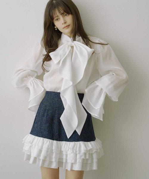 HEIREN(ヘイレーン)の「【HEIREN】ラッフルリボンタイシアーブラウス(シャツ/ブラウス・レディース・ホワイト/ベージュ/ミント・FREE)」の5枚目の写真