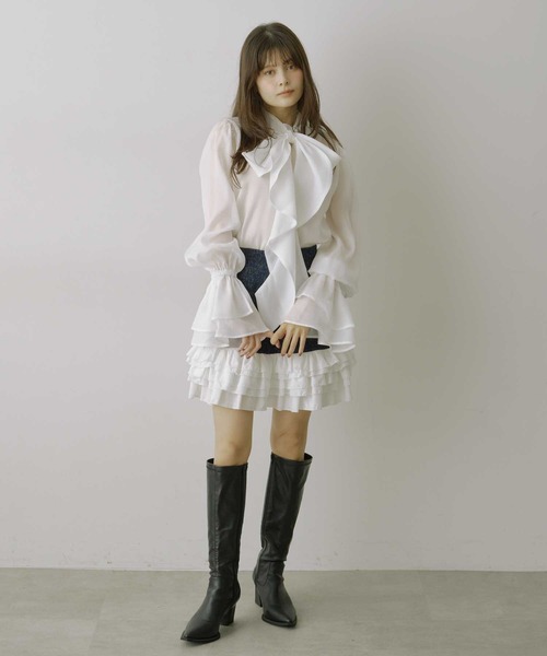 HEIREN(ヘイレーン)の「【HEIREN】ラッフルリボンタイシアーブラウス(シャツ/ブラウス・レディース・ホワイト/ベージュ/ミント・FREE)」の7枚目の写真
