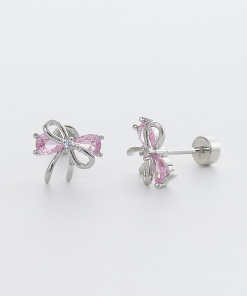 Lace Ladies(レースレディース)の「リボン モチーフ クリスタル コンビ ピアス(ピアス(両耳用)・レディース・ピンク/ホワイト・FREE)」の13枚目の写真