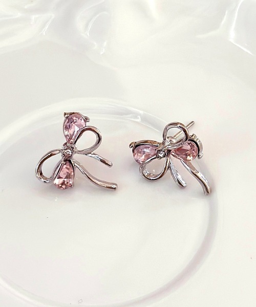 Lace Ladies(レースレディース)の「リボン モチーフ クリスタル コンビ ピアス(ピアス(両耳用)・レディース・ピンク/ホワイト・FREE)」の14枚目の写真