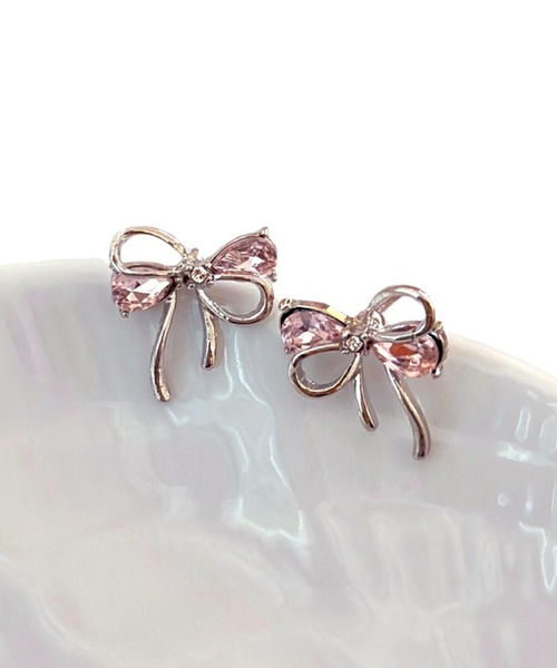 Lace Ladies(レースレディース)の「リボン モチーフ クリスタル コンビ ピアス(ピアス(両耳用)・レディース・ピンク/ホワイト・FREE)」の15枚目の写真