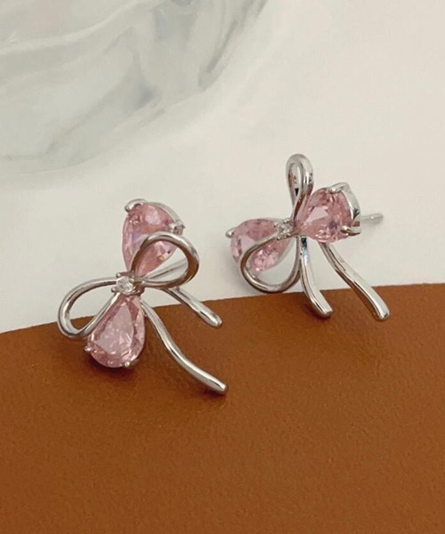 Lace Ladies(レースレディース)の「リボン モチーフ クリスタル コンビ ピアス(ピアス(両耳用)・レディース・ピンク/ホワイト・FREE)」の16枚目の写真