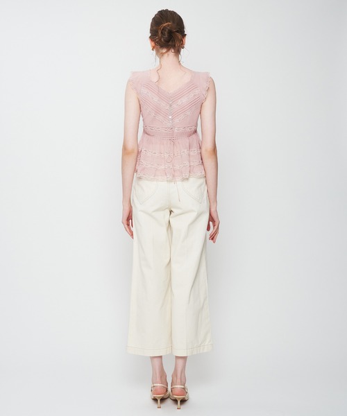 ME COUTURE（ミークチュール）の「シフォンレースピンタックブラウス（シャツ/ブラウス・レディース・アイボリー/ピンク・FREE）」の7枚目の写真