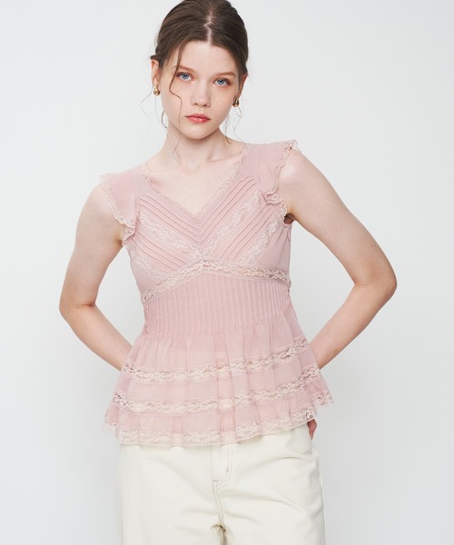 ME COUTURE（ミークチュール）の「シフォンレースピンタックブラウス（シャツ/ブラウス・レディース・アイボリー/ピンク・FREE）」の10枚目の写真