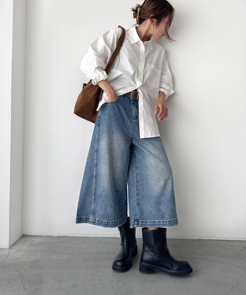 CANAL JEAN（キャナルジーン）の「El mar　ツイルキュロットパンツ（デニムパンツ・レディース・インディゴブルー/ブラウン/ブラック・SMALL/MEDIUM/LARGE）」の3枚目の写真