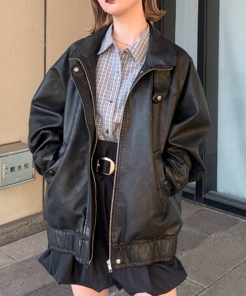 JEANASiS 黒 レザー風 フード付きジャケット JEANASIS（ジーナシス）の