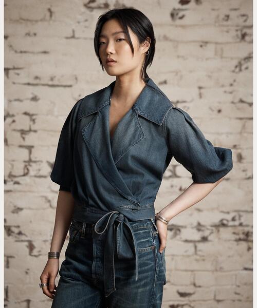 RRL(ダブル アール エル)の「インディゴ デニム ラップ ブラウス(シャツ/ブラウス・レディース・ネイビー系1・1/2/3/4/5)」の1枚目の写真