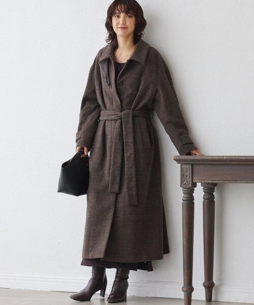 RIVE DROITE(リヴドロワ)の「【インフルエンサーSHIHO企画】チェックステンカラーコート(ステンカラーコート・レディース・グレー/ブラウン・38/36)」の2枚目の写真