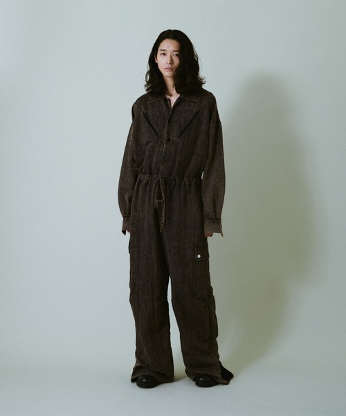 snow-wash faded rayon nylon l/s jump suit / ケミカル