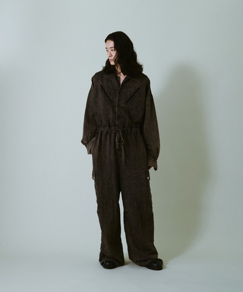 snow-wash faded rayon nylon l/s jump suit / ケミカルウォッシュ