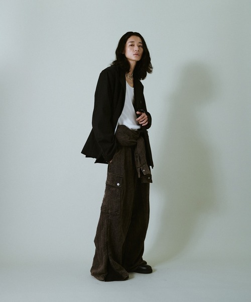 snow-wash faded rayon nylon l/s jump suit / ケミカルウォッシュ