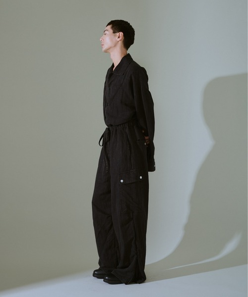 snow-wash faded rayon nylon l/s jump suit / ケミカルウォッシュ