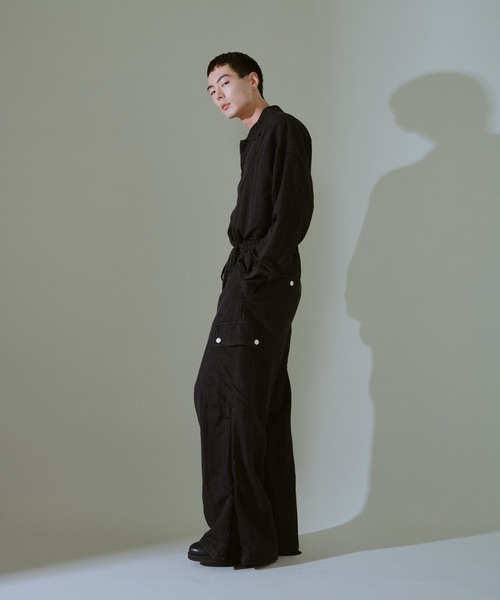 snow-wash faded rayon nylon l/s jump suit / ケミカルウォッシュ