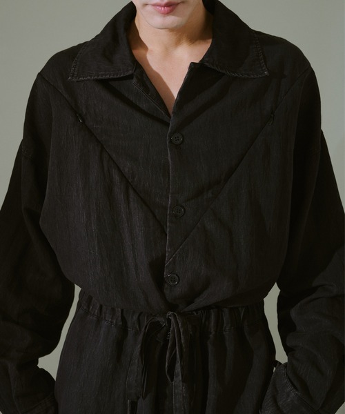 CAMPHOR WOOD(カンファーウッド)の「snow-wash faded rayon nylon l/s jump suit / ケミカルウォッシュフェードナイロンレーヨンL/Sジャンプスーツ(つなぎ/オールインワン・メンズ・ブラック系2/ブラック系1・SMALL/MEDIUM/LARGE)」の20枚目の写真