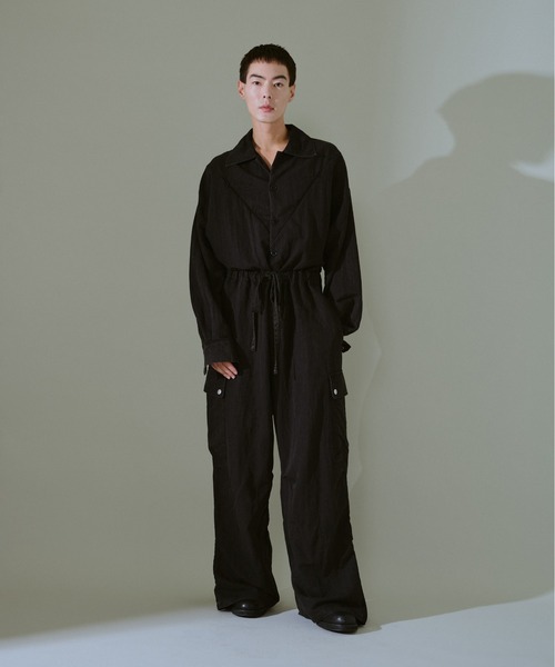 snow-wash faded rayon nylon l/s jump suit / ケミカルウォッシュ
