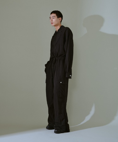 snow-wash faded rayon nylon l/s jump suit / ケミカルウォッシュ