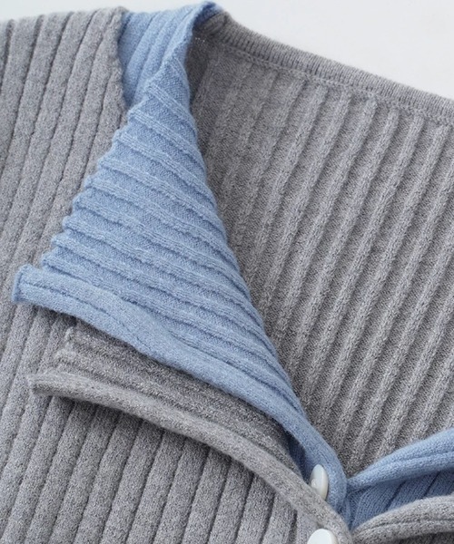 Uenui（ウニュイ）の「【 cunii 】 バイカラー レイヤード ニット カーディガン 秋冬新作（ニット/セーター・レディース・グレー/レッド/ライトグレー/ブラック・FREE）」の5枚目の写真