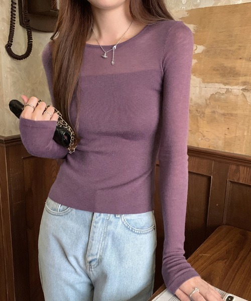 ReRe(リリ)の「ベーシックリブニットトップス(ニット/セーター・レディース・チャコールグレー/ベージュ/パープル/オートミール・FREE)」の19枚目の写真