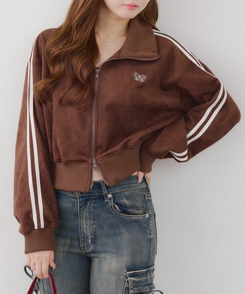 Another Branch olive des olive（アナザーブランチオリーブデオリーブ）の「【丈が選べる！】スエードポンチトラックジャケット（ブルゾン・レディース・チャコールグレー/ブラウン/アイボリー・SMALL/MEDIUM）」の9枚目の写真