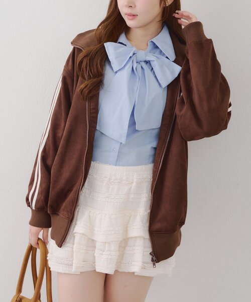 Another Branch olive des olive（アナザーブランチオリーブデオリーブ）の「【丈が選べる！】スエードポンチトラックジャケット（ブルゾン・レディース・チャコールグレー/ブラウン/アイボリー・SMALL/MEDIUM）」の18枚目の写真