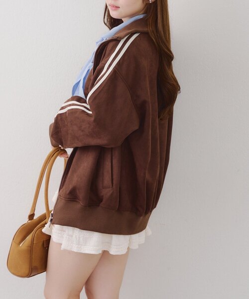 Another Branch olive des olive（アナザーブランチオリーブデオリーブ）の「【丈が選べる！】スエードポンチトラックジャケット（ブルゾン・レディース・チャコールグレー/ブラウン/アイボリー・SMALL/MEDIUM）」の20枚目の写真