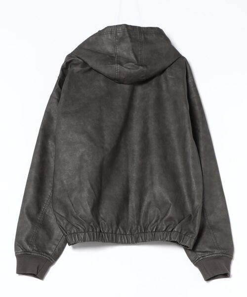 ヴィンテージ フェード加工 合皮レザー フード ブルゾン ジップ
