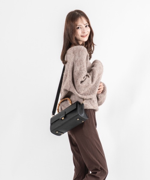 LORISTELLA(ロリステッラ)の「【LORISTELLA/ロリステッラ】2WAY レザー バンブーハンドル ハンドバッグ ワンハンドル バッグ BETH イタリア製(ショルダーバッグ・レディース・ブラック/スモークピンク・FREE)」の7枚目の写真
