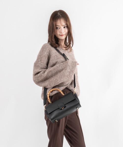 LORISTELLA(ロリステッラ)の「【LORISTELLA/ロリステッラ】2WAY レザー バンブーハンドル ハンドバッグ ワンハンドル バッグ BETH イタリア製(ショルダーバッグ・レディース・ブラック/スモークピンク・FREE)」の8枚目の写真