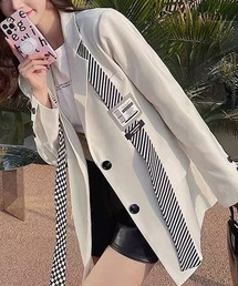 AsheKsha（アシクシャ）の「【新作】ベージュのチェッカー柄スーツジャケット【二色選択可能】（テーラードジャケット）」