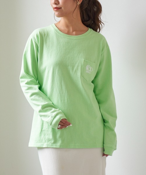 Ocean Pacific(オーシャンパシフィック)の「【OP:オーピー】レディース 胸ポケットバックプリント長袖ロンT(Tシャツ/カットソー・レディース・グリーン・LARGE)」の9枚目の写真