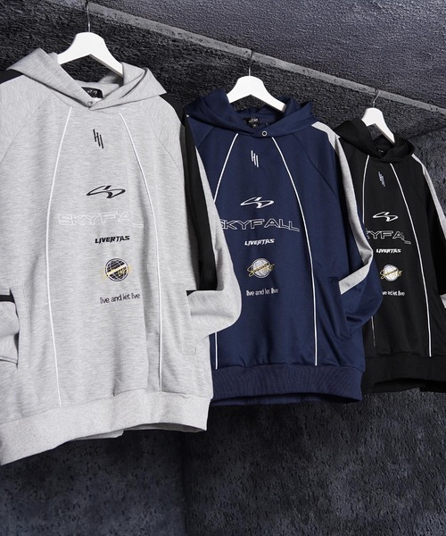 1111clothing(ワンフォークロージング)の「パイピング デザイン パーカー / Piping Design Hoodie(パーカー・メンズ・ネイビー/ブラック/グレー・L/M)」の4枚目の写真