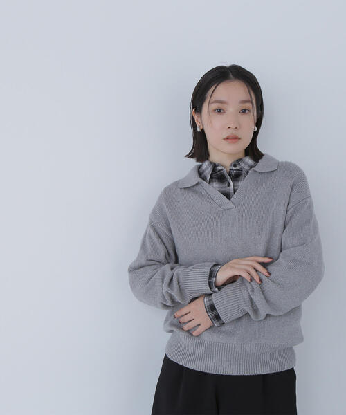 NATURAL BEAUTY BASIC(ナチュラルビューティーベーシック)の「◇スキッパーポロニット(ニット/セーター・レディース・ベージュ/ブルー/グレー・FREE)」の6枚目の写真