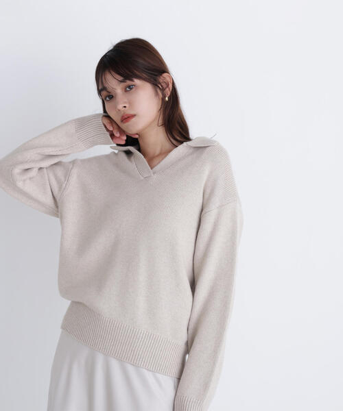 NATURAL BEAUTY BASIC(ナチュラルビューティーベーシック)の「◇スキッパーポロニット(ニット/セーター・レディース・ベージュ/ブルー/グレー・FREE)」の3枚目の写真