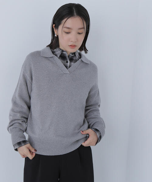 NATURAL BEAUTY BASIC(ナチュラルビューティーベーシック)の「◇スキッパーポロニット(ニット/セーター・レディース・ベージュ/ブルー/グレー・FREE)」の2枚目の写真
