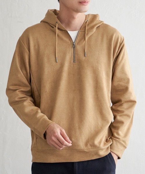 ikka（イッカ）の「【抗菌防臭／吸水速乾】GOKU楽スエードハーフジップパーカ（パーカー・メンズ・カーキ/グレイッシュベージュ/ブルー/キャメル/チャコール・M/L/XL/S）」の5枚目の写真