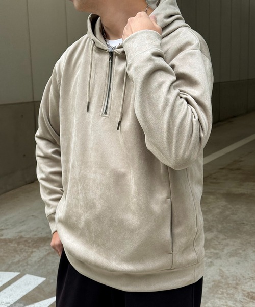 ikka（イッカ）の「【抗菌防臭／吸水速乾】GOKU楽スエードハーフジップパーカ（パーカー・メンズ・カーキ/グレイッシュベージュ/ブルー/キャメル/チャコール・M/L/XL/S）」の3枚目の写真