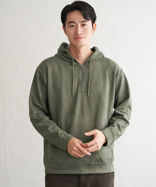 ikka（イッカ）の「【抗菌防臭／吸水速乾】GOKU楽スエードハーフジップパーカ（パーカー・メンズ・カーキ/グレイッシュベージュ/ブルー/キャメル/チャコール・M/L/XL/S）」の22枚目の写真