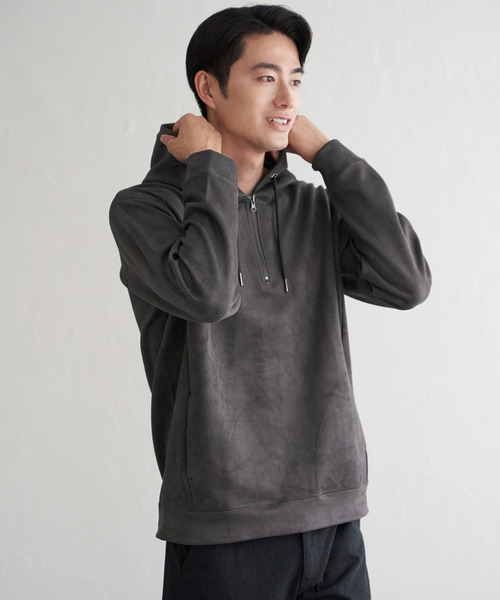 ikka（イッカ）の「【抗菌防臭／吸水速乾】GOKU楽スエードハーフジップパーカ（パーカー・メンズ・カーキ/グレイッシュベージュ/ブルー/キャメル/チャコール・M/L/XL/S）」の14枚目の写真