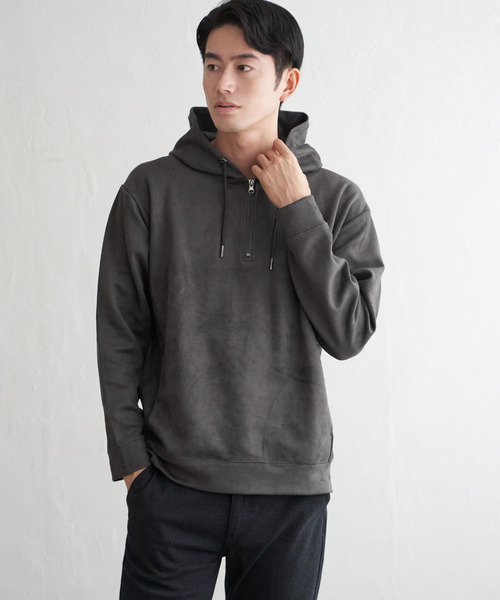 ikka（イッカ）の「【抗菌防臭／吸水速乾】GOKU楽スエードハーフジップパーカ（パーカー・メンズ・カーキ/グレイッシュベージュ/ブルー/キャメル/チャコール・M/L/XL/S）」の9枚目の写真