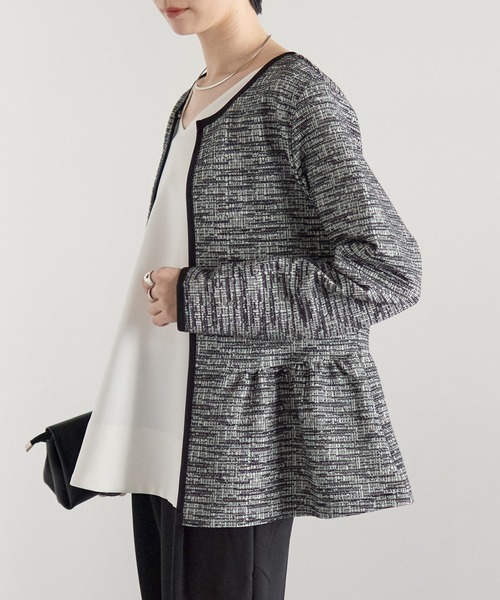 RIRIYANO（リリヤーノ）の「ペプラムジャケット×テーパードパンツ セレモニー2点セット／カットツイード／入学式・卒業式・七五三・通勤（スーツセット・レディース・ブラック/ライトグレー・X-LARGE/LARGE/MEDIUM）」の12枚目の写真