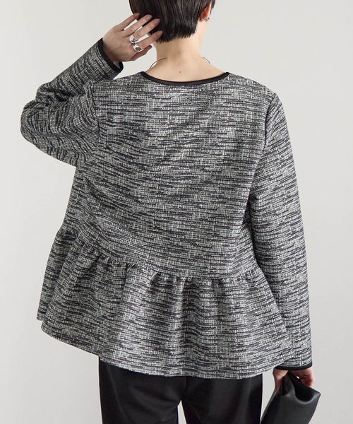 RIRIYANO（リリヤーノ）の「ペプラムジャケット×テーパードパンツ セレモニー2点セット／カットツイード／入学式・卒業式・七五三・通勤（スーツセット・レディース・ブラック/ライトグレー・X-LARGE/LARGE/MEDIUM）」の15枚目の写真